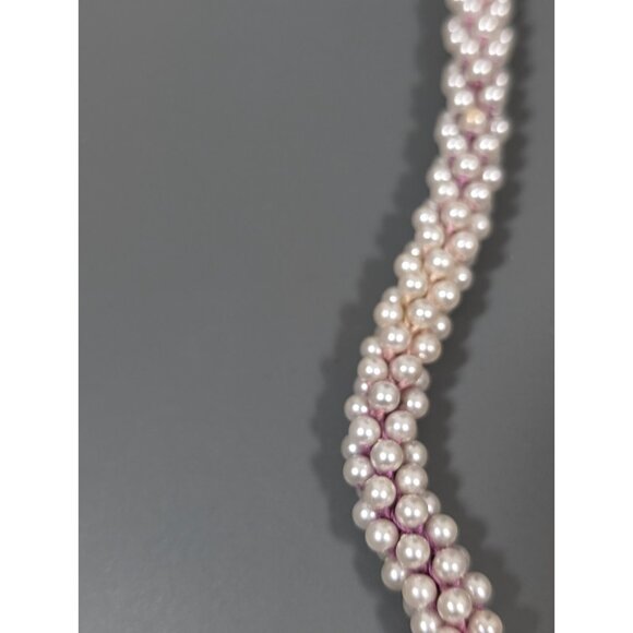 Vintage White Faux Pearl Woven Cluster Beded Necklace Ombre Cord 22 in - Picture 4 of 9